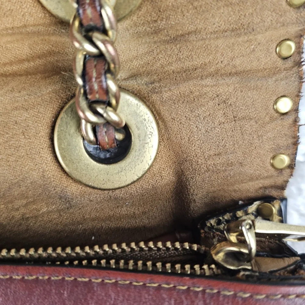 Coach Parker 1941 Rivets Chain Bag Signature Canvas Leather Genuine Snakeskin‎